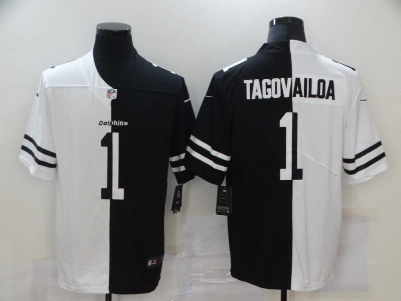 Men Miami Dolphins #1 Tagovailoa Black white Half version 2020 Nike NFL Jerseys->nfl hats->Sports Caps